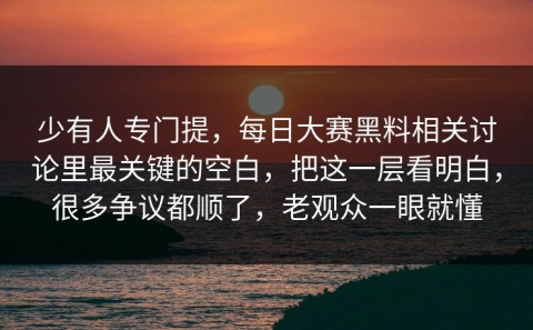 少有人专门提，每日大赛黑料相关讨论里最关键的空白，把这一层看明白，很多争议都顺了，老观众一眼就懂