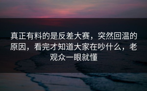 真正有料的是反差大赛，突然回温的原因，看完才知道大家在吵什么，老观众一眼就懂